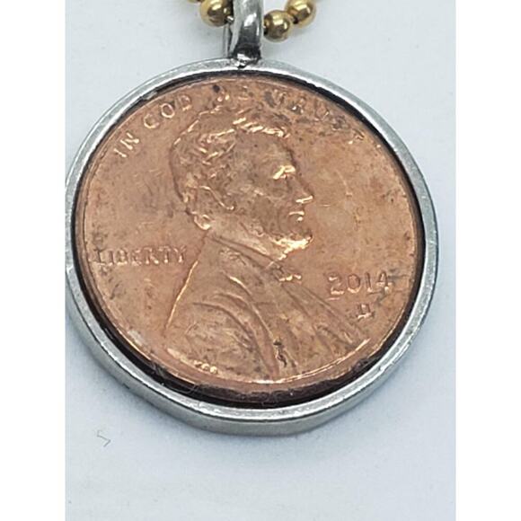 2014 Lincoln Penny Coin Pendant Keychain Gold Tone Ball Chain Silver Tone - Picture 4 of 8